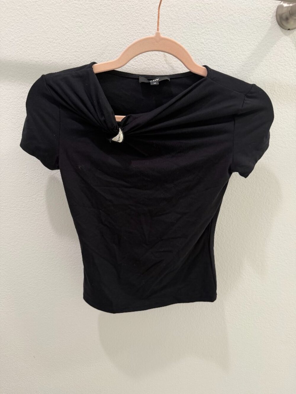 Khy Black Ruched Ring-Detail Crop Top Bamboo Blend Size XS